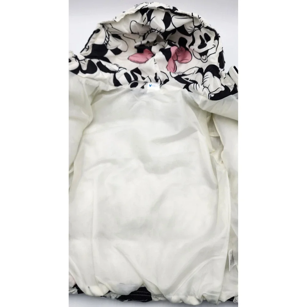 Disney Minnie Mouse Puffer Jacket Girls Size M 7/8 White Pink NWT Zip Up EXC